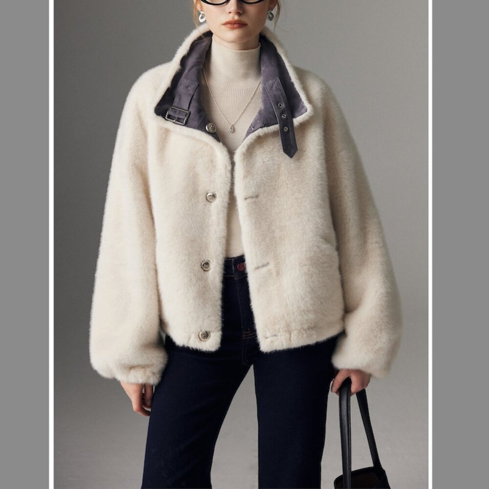 Two-in-One Gray Suede Reversible Short Coat